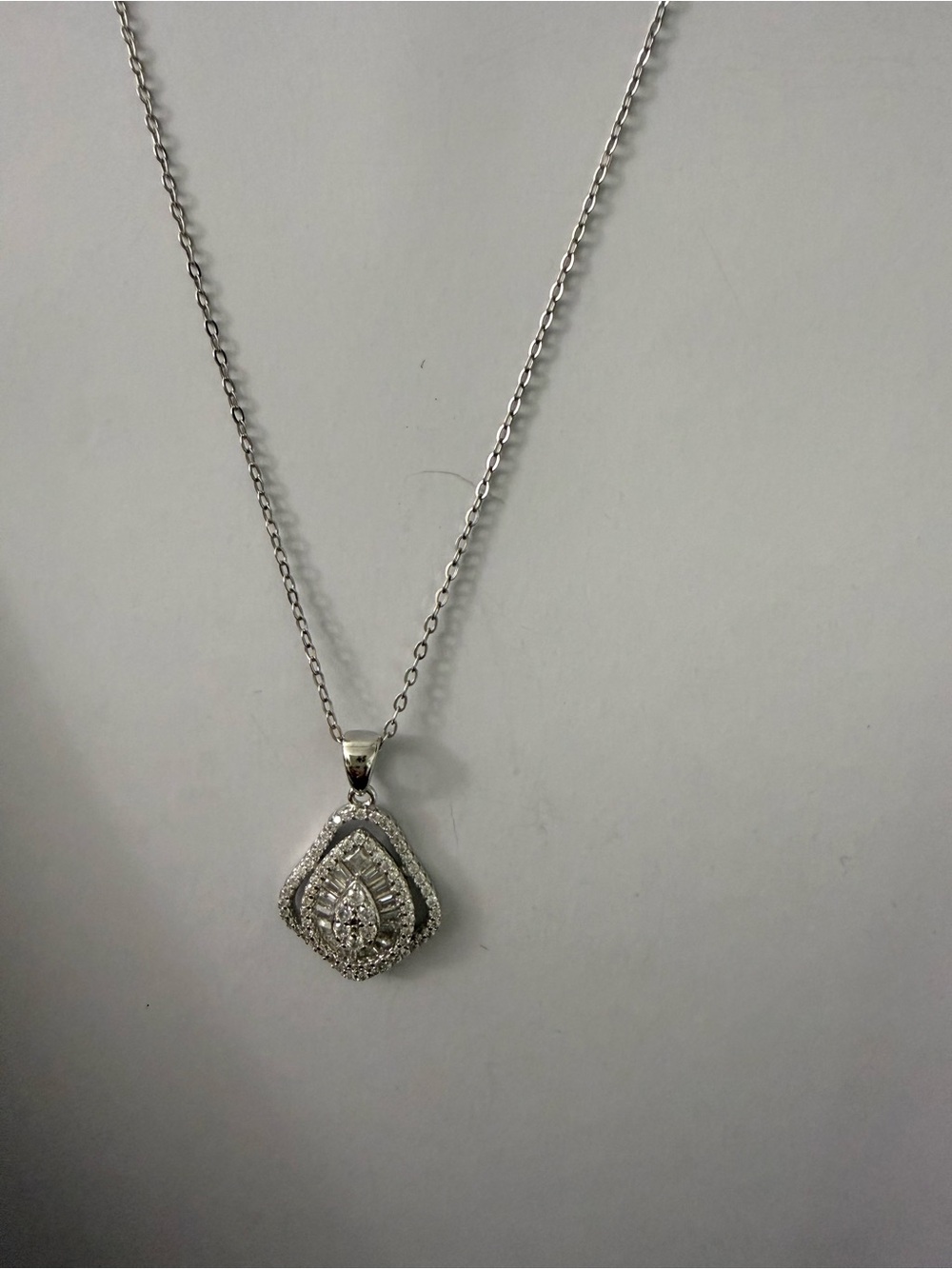 925 Sterling Silver White Crystal Teardrop Halo Necklace